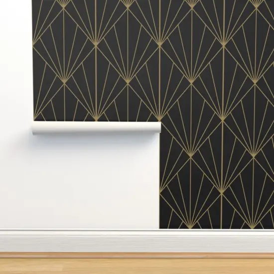 Peel & Stick Wallpaper 2FT Wide Art Deco Pattern Pyramid Triangle Modern Black And Gold Diamond Custom Removable Wallpaper by Spoonflower {2}