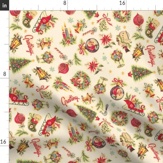 Various Fabrics by the Yard or Fat Quarter Retro Christmas Vintage Holiday Tree Candycane Ornaments Santa Custom Printed Fabric by Spoonflower {2}