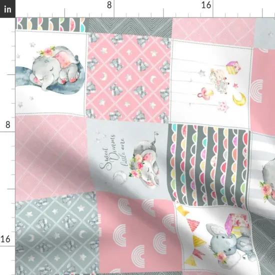 Various Fabrics by the Yard or Fat Quarter Elephant Wholecloth Cheater Quilt Patchwork Rotated Pink Blue Gray Custom Printed Fabric by Spoonflower {2}