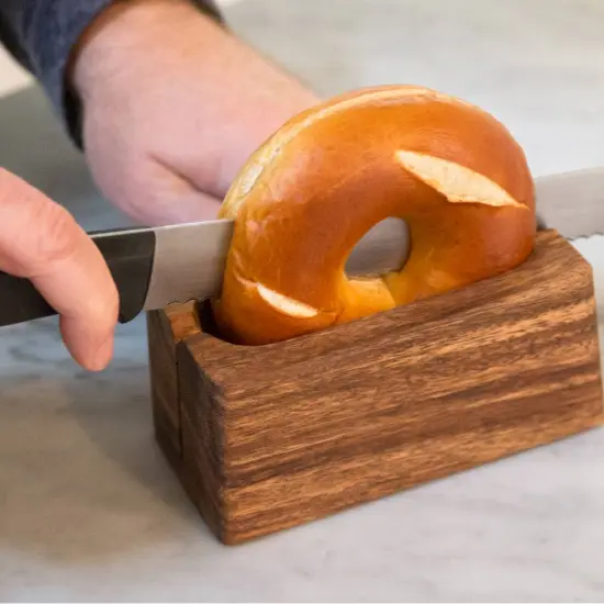 Ironwood Gourmet 28330 Local 338 Bagel Miter, Acacia Wood, 7 x 5.5 x 2.5 inches {5}