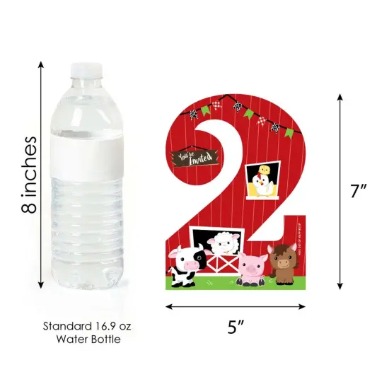 Big Dot of Happiness 2nd Birthday Farm Animals - Shaped Fill-in Invites - Barnyard Second Birthday Party Invitation Cards with Envelopes - Set of 12 {6}