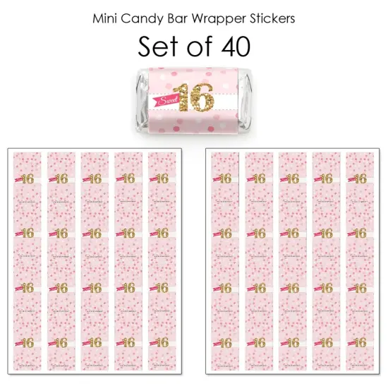 Big Dot of Happiness Sweet 16 - Mini Candy Bar Wrapper Stickers - 16th Birthday Party Small Favors - 40 Count {4}