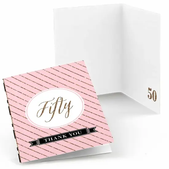 Big Dot of Happiness Chic 50th Birthday - Pink, Black and Gold - Birthday Party Thank You Cards (8 count) {1}