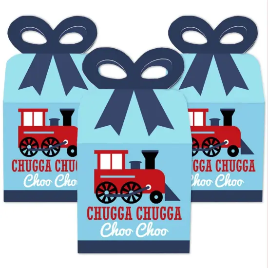 Big Dot of Happiness Railroad Party Crossing - Square Favor Gift Boxes - Steam Train Birthday Party or Baby Shower Bow Boxes - Set of 12 {3}