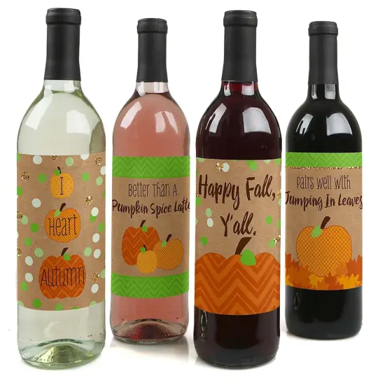 Big Dot of Happiness Pumpkin Patch - Fall, Halloween or Thanksgiving Party Decorations for Women and Men - Wine Bottle Label Stickers - Set of 4 {1}