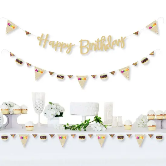 Big Dot of Happiness 70's Disco - 1970s Disco Fever Party Letter Banner Decor - 36 Cutouts & No-Mess Real Gold Glitter Happy Birthday Banner Letters {3}