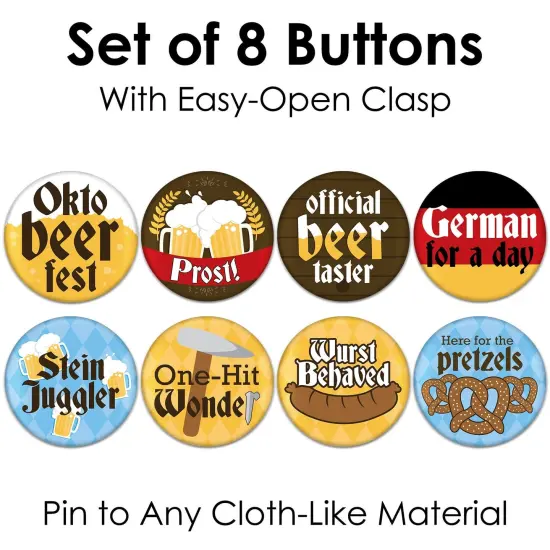 Big Dot of Happiness Oktoberfest - 3 inch Beer Festival Badge - Pinback Buttons - Set of 8 {7}