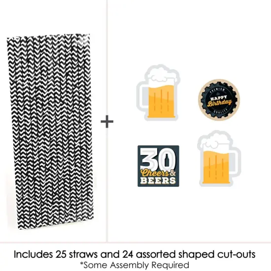 Big Dot of Happiness Cheers and Beers to 30 Years - Paper Straw Decor - 30th Birthday Party Striped Decorative Straws - Set of 24 {6}