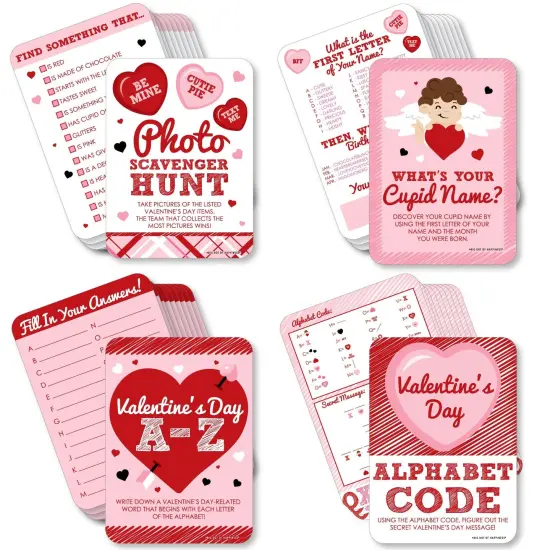 Big Dot of Happiness Conversation Hearts - 4 Valentine's Day Games - 10 Cards Each - Gamerific Bundle {1}