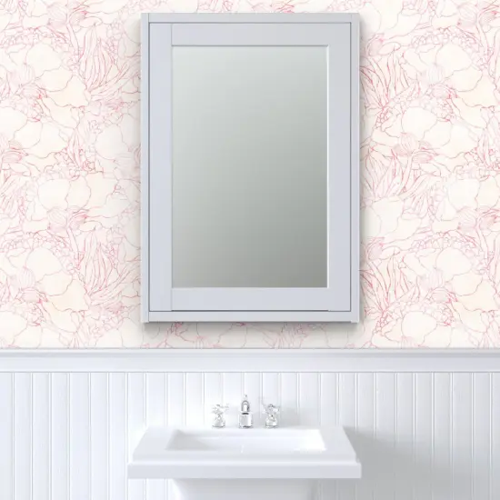 Peel & Stick Wallpaper 2FT Wide Pink Flower Floral Blossom Outline Peony Botanical Light Pat Custom Removable Wallpaper by Spoonflower {6}