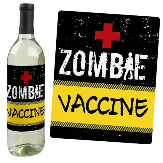 Big Dot of Happiness Zombie Zone - Halloween or Birthday Zombie Crawl Party Decorations for Women and Men - Wine Bottle Label Stickers - Set of 4 {7}