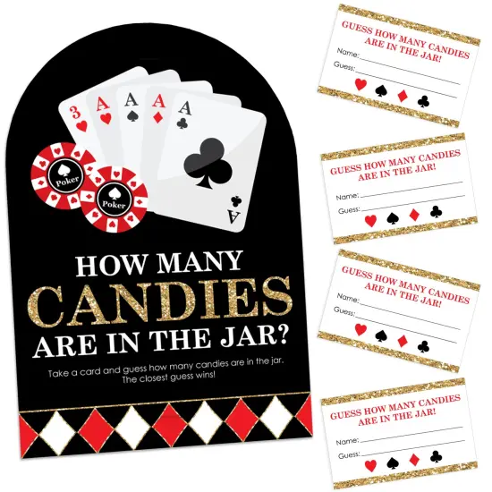 Big Dot of Happiness Las Vegas - How Many Candies Casino Party Game - 1 Stand and 40 Cards - Candy Guessing Game {1}