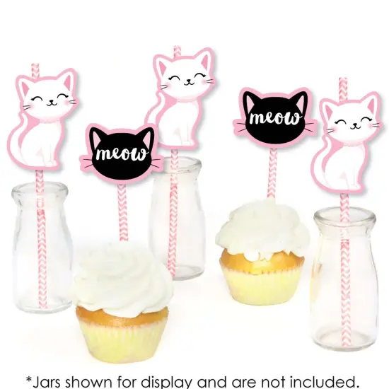 Big Dot of Happiness Purr-fect Kitty Cat - Paper Straw Decor - Kitten Meow Baby Shower or Birthday Party Striped Decorative Straws - Set of 24 {7}