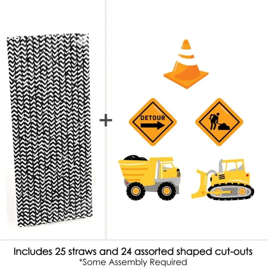 Big Dot of Happiness Dig It - Construction Party Zone - Paper Straw Decor - Baby Shower or Birthday Party Striped Decorative Straws - Set of 24 {4}