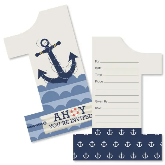 Big Dot of Happiness 1st Birthday Ahoy - Nautical - Shaped Fill-in Invitations - First Birthday Party Invitation Cards with Envelopes - Set of 12 {1}