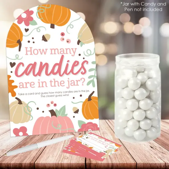 Big Dot of Happiness Girl Little Pumpkin - How Many Candies Fall Birthday Party or Baby Shower Game - 1 Stand and 40 Cards - Candy Guessing Game {3}