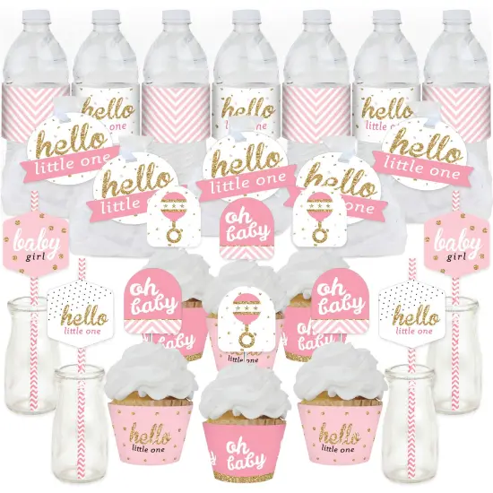 Big Dot of Happiness Hello Little One - Pink and Gold - Girl Baby Shower Favors and Cupcake Kit - Fabulous Favor Party Pack - 100 Pieces {1}