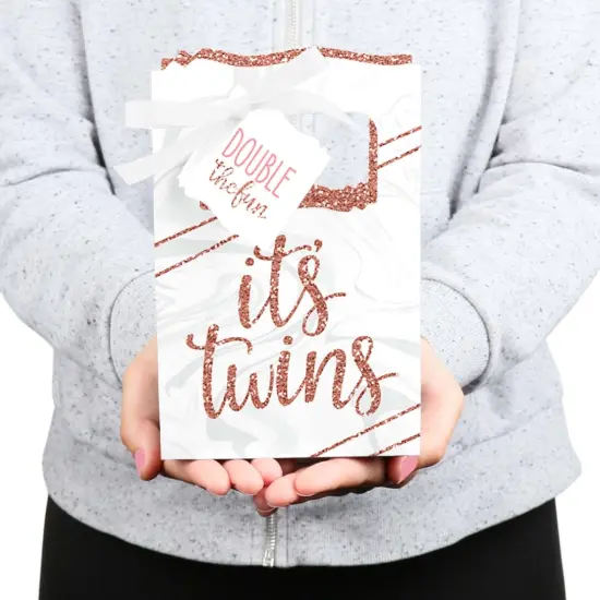 Big Dot of Happiness It's Twin Girls - Pink and Rose Gold Twins Baby Shower Favor Boxes - Set of 12 {6}