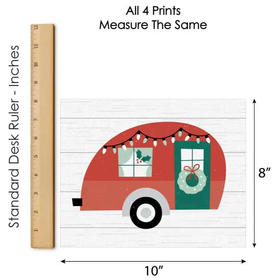 Big Dot of Happiness Camper Christmas - Unframed Red and Green Holiday Linen Paper Wall Art - Set of 4 - Artisms - 8 x 10 inches {7}