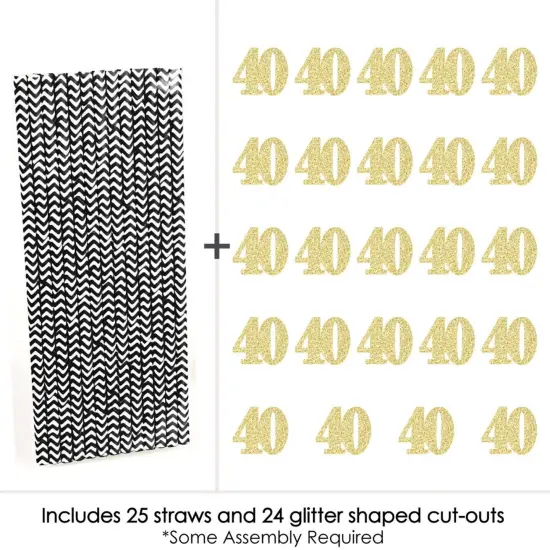 Big Dot of Happiness Gold Glitter 40 Party Straws - No-Mess Real Gold Glitter Cut-Out Numbers & Decorative 40th Birthday Party Paper Straws - 24 Ct {6}