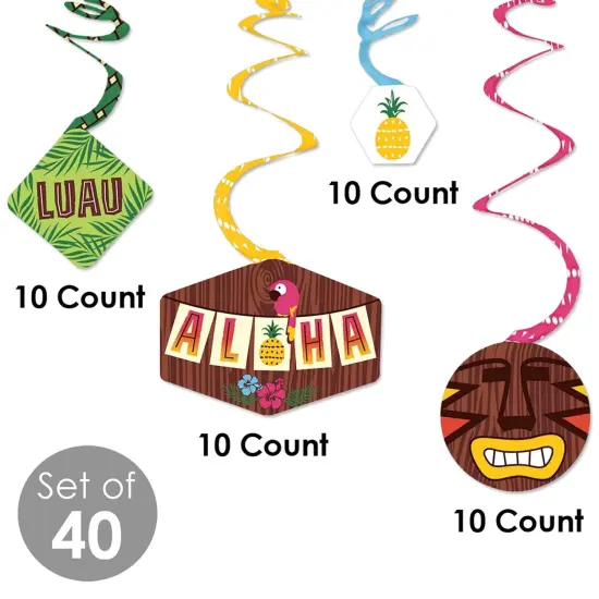 Big Dot of Happiness Tiki Luau - Tropical Hawaiian Summer Party Hanging Decor - Party Decoration Swirls - Set of 40 {6}