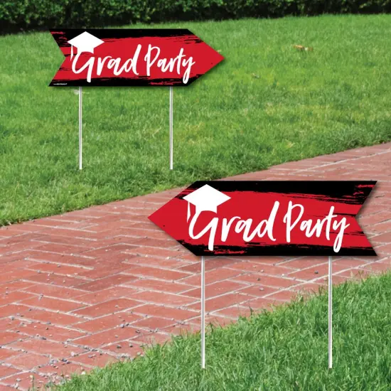 Big Dot of Happiness Red Graduation Party Sign Arrow - Double Sided Directional Yard Signs - Set of 2 {1}