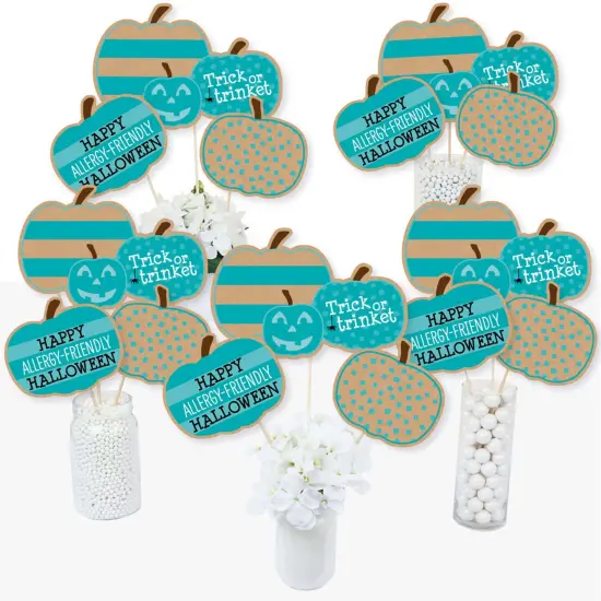 Big Dot of Happiness Teal Pumpkin - Halloween Allergy Friendly Trick or Trinket Centerpiece Sticks - Table Toppers - Set of 15 {3}