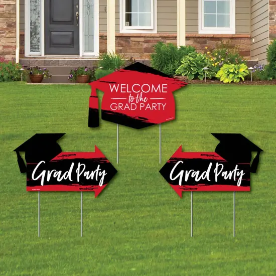 Big Dot of Happiness Red Grad - Best is Yet to Come - 2 Arrows & 1 Welcome/Thank You Lawn Sign - Double Sided Grad Party Yard Sign Set - 3 Pieces {1}