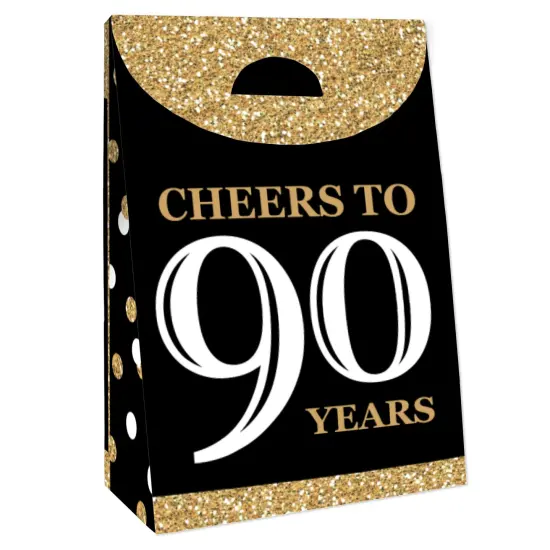 Big Dot of Happiness Adult 90th Birthday - Gold - Birthday Gift Favor Bags - Party Goodie Boxes - Set of 12 {4}
