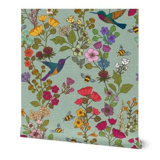 Peel & Stick Wallpaper 2FT Wide Victorian Garden Traditional Chinoiserie Flower Custom Removable Wallpaper by Spoonflower {7}