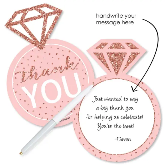Big Dot of Happiness Bride Squad - Shaped Thank You Cards - Rose Gold Bridal Shower Bachelorette Party Thank You Note Cards with Envelopes - Set of 12 {3}