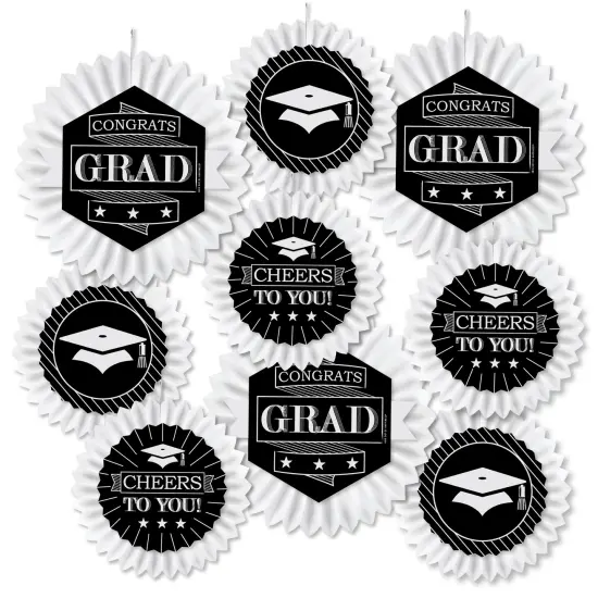 Big Dot of Happiness Graduation Cheers - Hanging Graduation Party Tissue Decoration Kit - Paper Fans - Set of 9 {1}