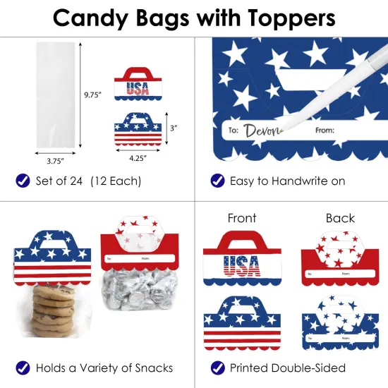 Big Dot of Happiness Stars & Stripes - DIY Patriotic Party Clear Goodie Favor Bag Labels - Candy Bags with Toppers - Set of 24 {4}