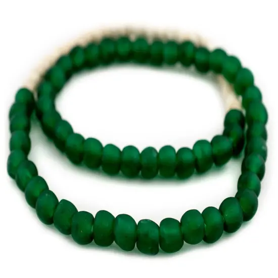 The Bead Chest African Recycled Glass Beads, 11mm - Full Strand Eco-Friendly Fair Trade Sea Glass Beads from Ghana Handmade Ethnic Round Spherical Tribal Boho Krobo Spacer Beads Emerald Green {1}