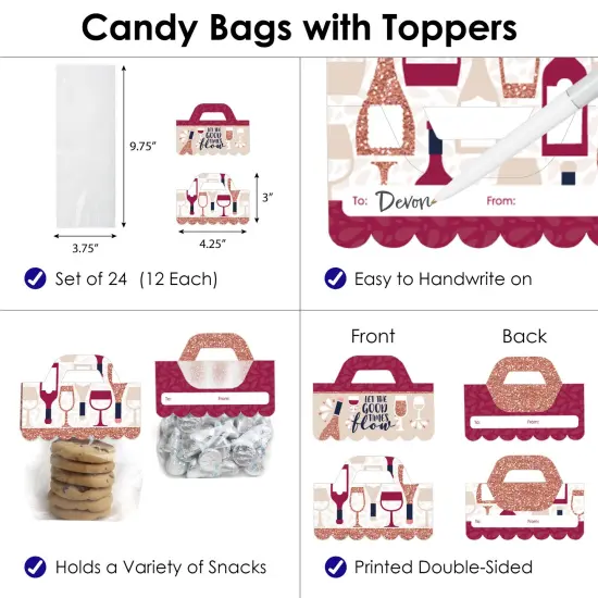 Big Dot of Happiness But First, Wine DIY Wine Tasting Party Clear Goodie Favor Bag Labels Candy Bags with Toppers Set of 24 {4}