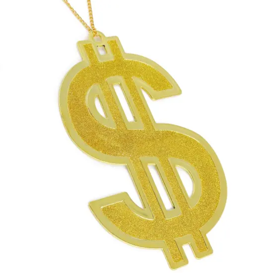 Hip Hop Gold Necklace - Rapper Dollar Sign Medallion Golden Chain Costume Bling Jewelry {1}