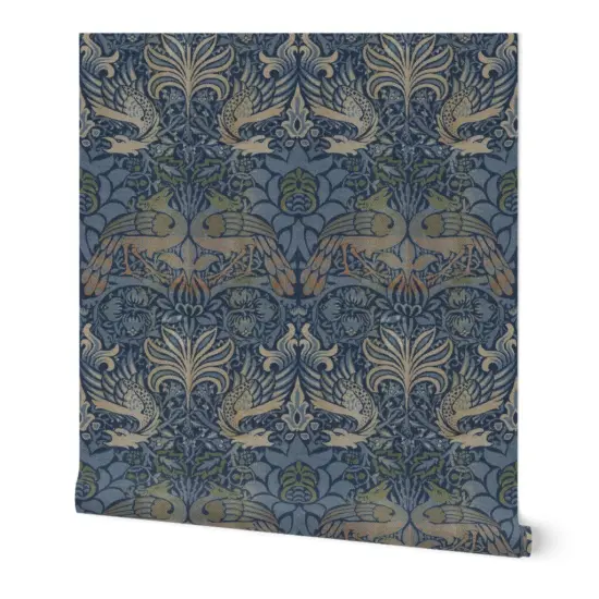 Peel & Stick Wallpaper 2FT Wide Medieval Antique Look Victorian Morris Damask Edwardian Custom Removable Wallpaper by Spoonflower {7}