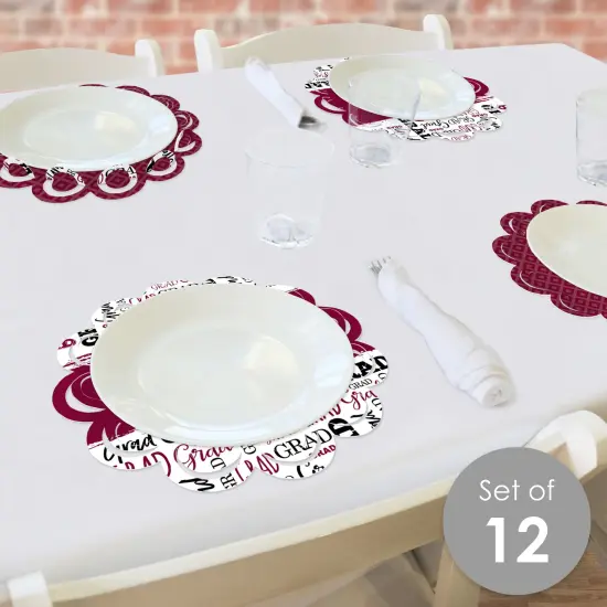 Big Dot of Happiness Maroon Grad - Best is Yet to Come - Burgundy Graduation Party Round Table Decorations - Paper Chargers - Place Setting For 12 {3}