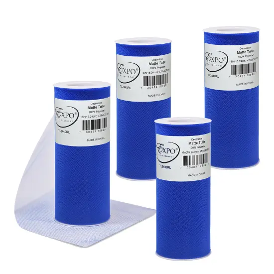Pack of 4 Decorative Matte Tulle Spool of 6 Inch X 25 Yards Royal Blue {1}
