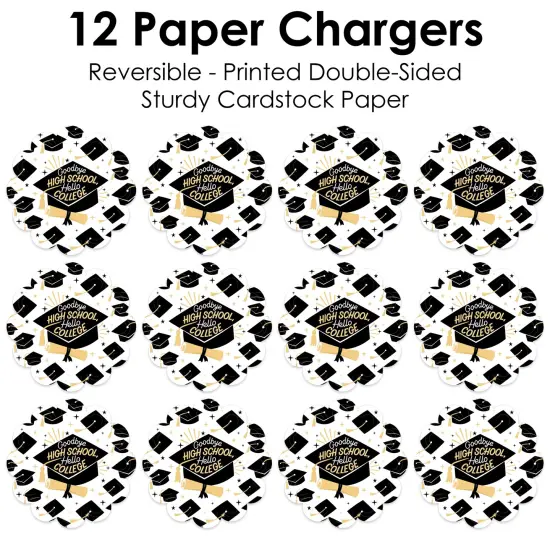 Big Dot of Happiness Goodbye High School, Hello College - Graduation Party Round Table Decorations - Paper Chargers - Place Setting For 12 {7}