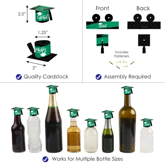 Big Dot of Happiness Green Grad - Best is Yet to Come - DIY Grad Cap Green Graduation Party Bottle Topper Decorations - Set of 20 {4}