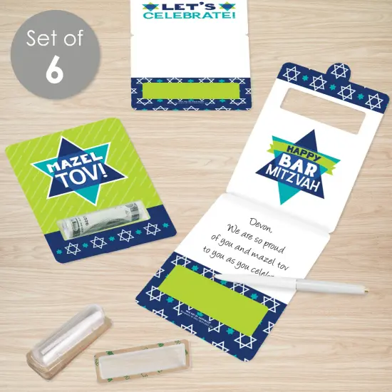 Big Dot of Happiness Blue Bar Mitzvah - DIY Assorted Boy Cash Holder Gift - Funny Money Cards - Set of 6 {3}