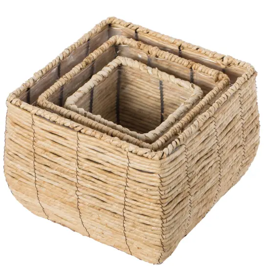 Woven Square Flower Pot Planter with Leak-Proof Plastic Lining {4}