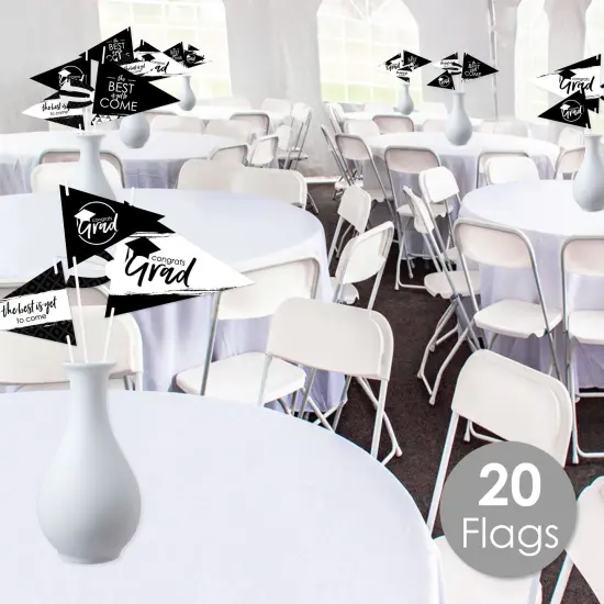 Big Dot of Happiness Black & White Grad Best is Yet to Come Triangle Black & White Graduation Party Photo Props Pennant Flag Centerpieces - Set of 20 {3}