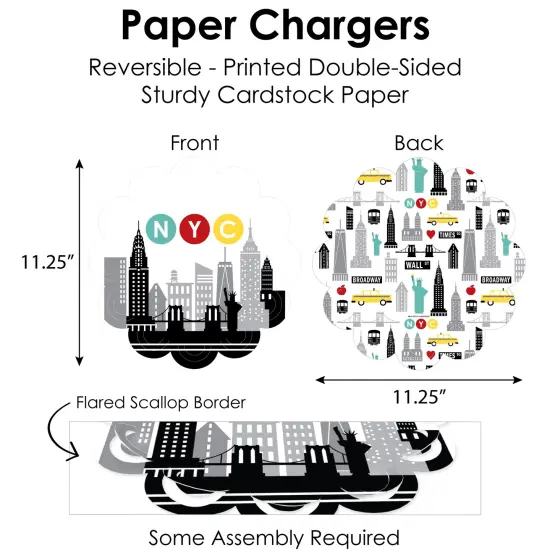 Big Dot of Happiness NYC Cityscape - New York City Party Paper Charger and Table Decorations - Chargerific Kit - Place Setting for 8 {6}