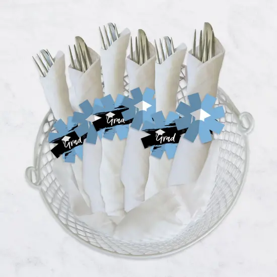 Big Dot of Happiness Light Blue Grad - Best is Yet to Come - Light Blue Graduation Party Paper Napkin Holder - Napkin Rings - Set of 24 {4}