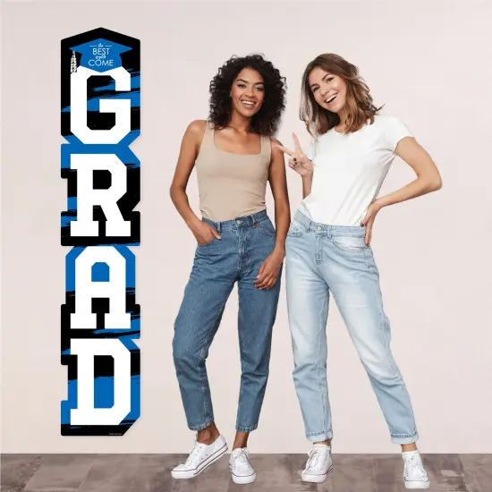 Big Dot of Happiness Blue Graduation Banner - Vertical Shaped Banner Decorations {6}