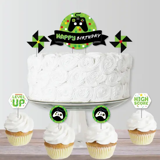 Big Dot of Happiness Game Zone - Pixel Video Game Birthday Party Cake Decorating Kit - Happy Birthday Cake Topper Set - 11 Pieces {6}