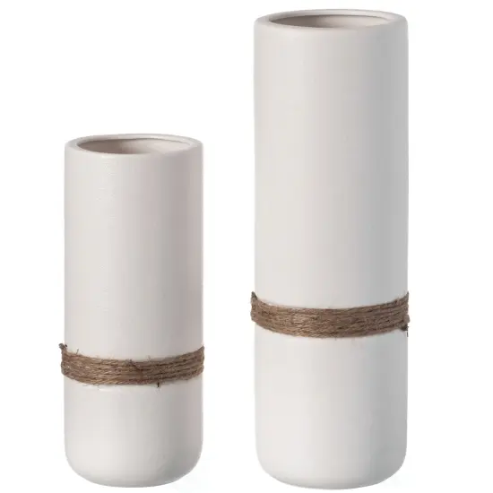 Decorative Modern Ceramic Cylinder Shape Table Vase Flower Holder with Rope {2}