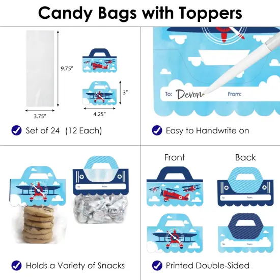 Big Dot of Happiness Taking Flight Airplane DIY Vintage Plane Baby Shower or Birthday Party Goodie Favor Bag Labels Candy Bags with Toppers 24 Ct {4}